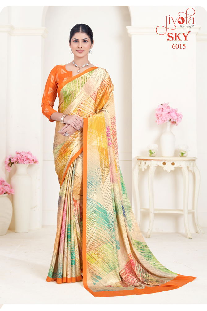 Sky By Jivora Crepe Digital Printed Casual Wear Saree Wholesalers In Delhi